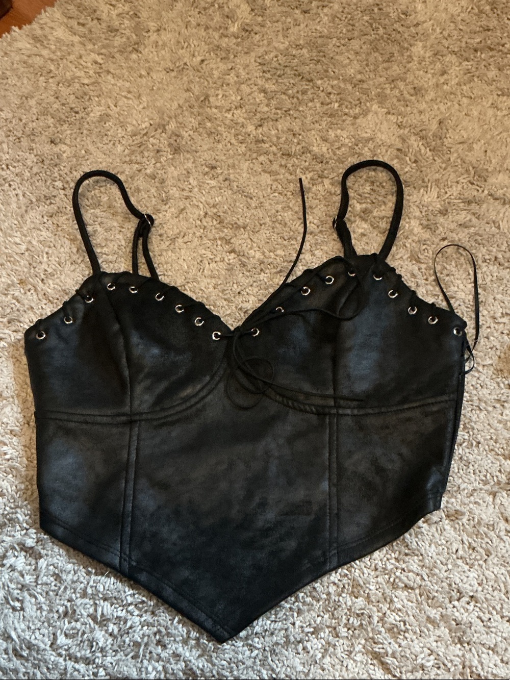 Bear Dance Black Faux Leather Lace-Up Bustier Camisole